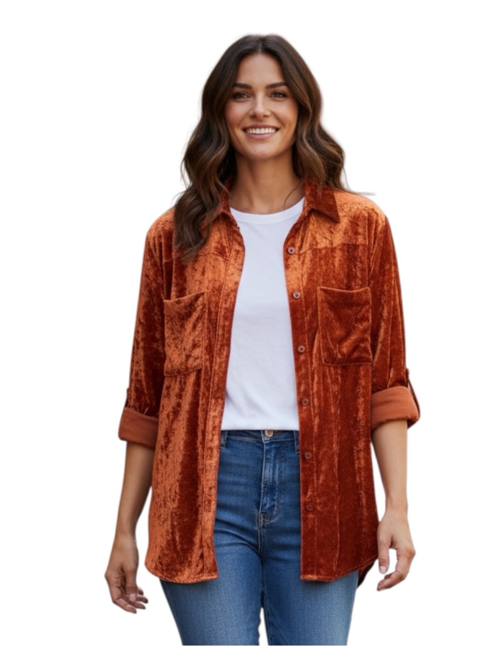 Umgee Velvet Shirt in Rich Rust Size Large
